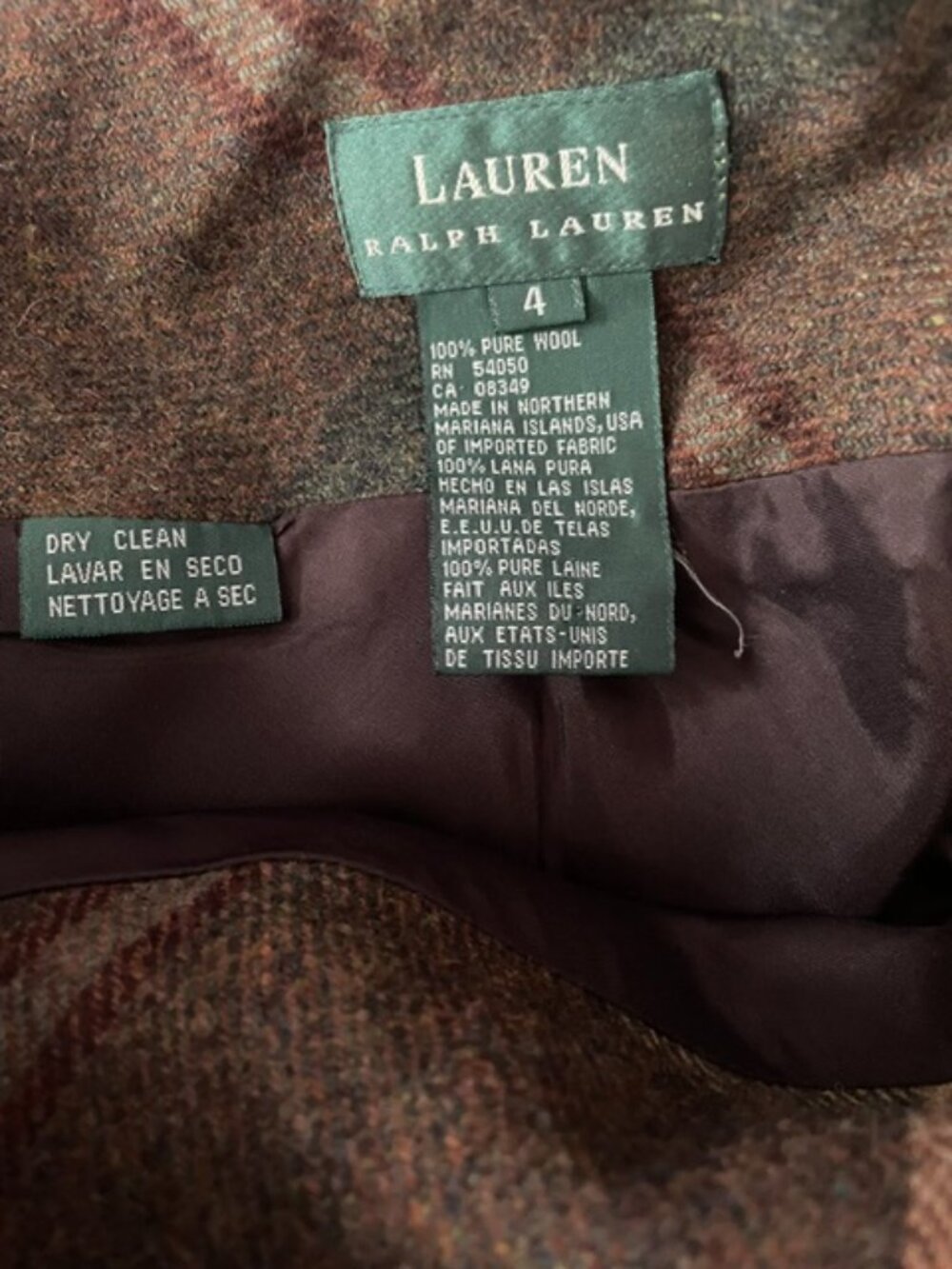 Vintage Lauren Wool, plaid, fully lined, side zip skirt, Size 4 - Picture 4 of 4